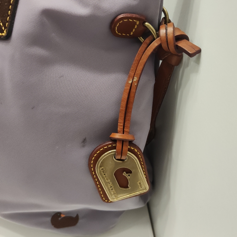 Dooney & Bourke Lavender Nylon Tote with Brown Leather Trim and Straps - Picture 9 of 16